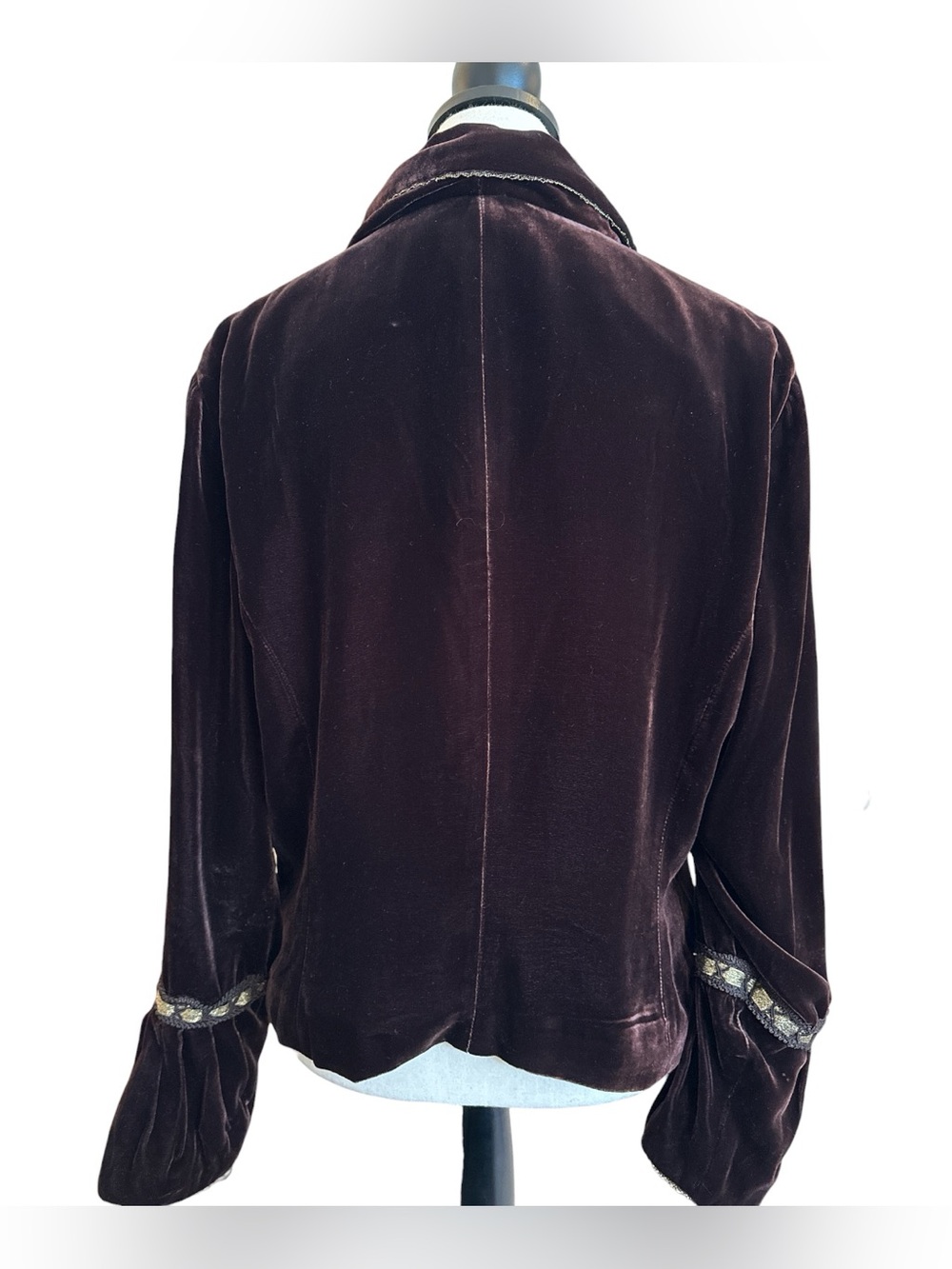 E by ECI Vintage Y2K Brown Velvet Blazer Jacket Silk Blend Jeweled Buttons Large - Picture 3 of 10